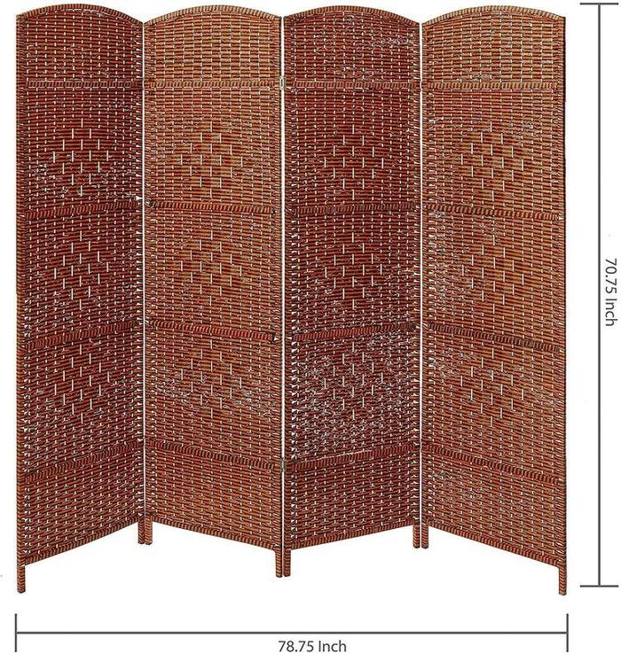 Woven Brown Rattan Wood Room Divider Screen, 4 Panel