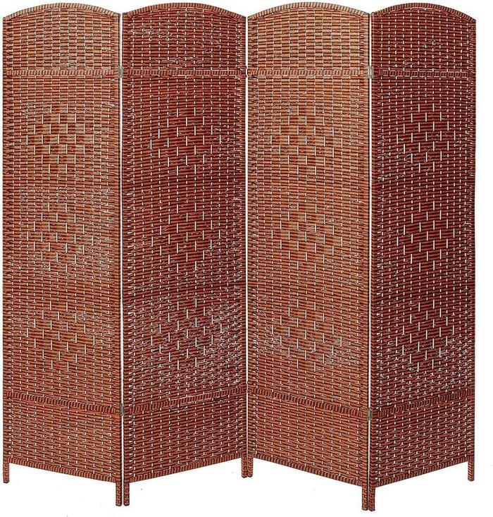 Woven Brown Rattan Wood Room Divider Screen, 4 Panel