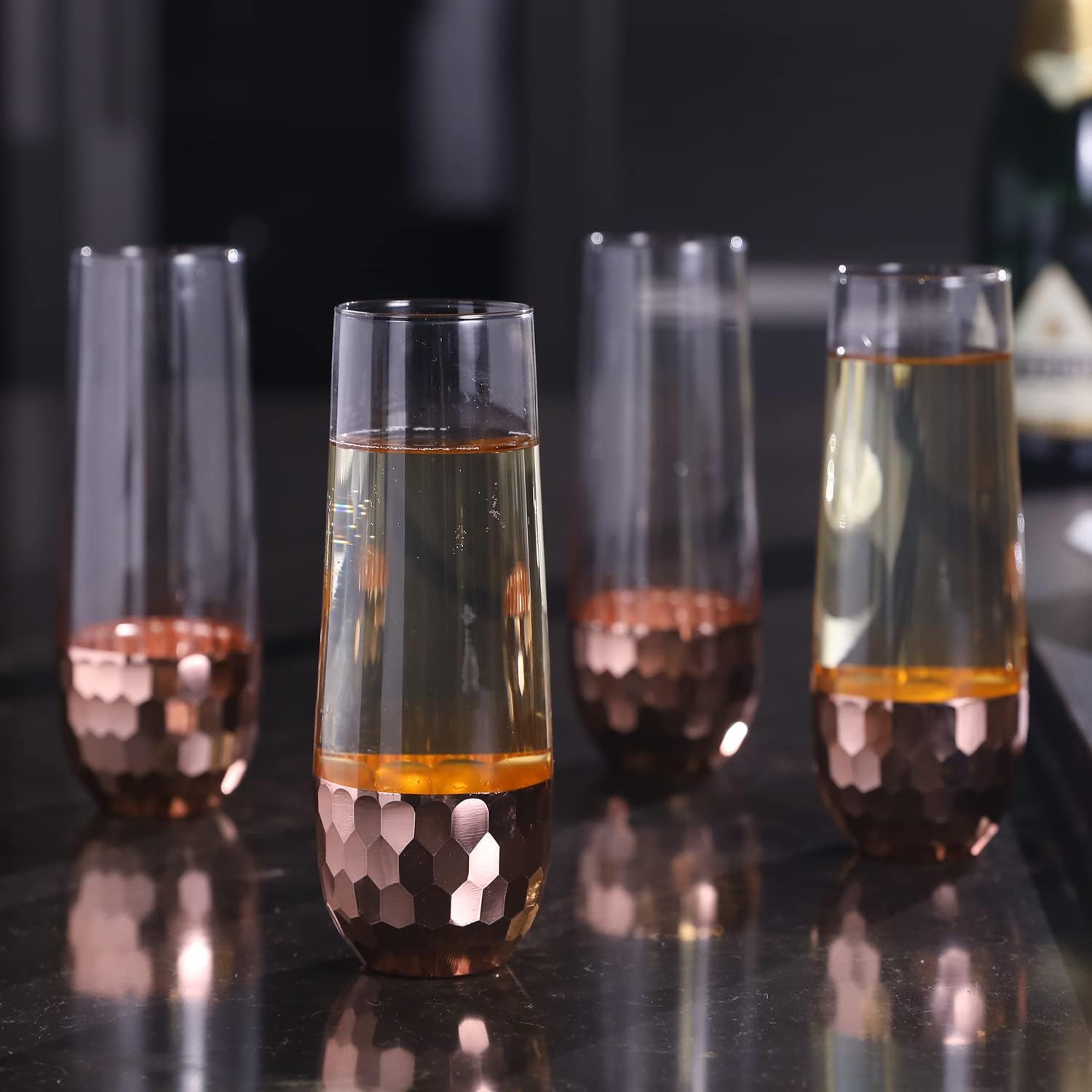 4 stemless flute champagne glasses 