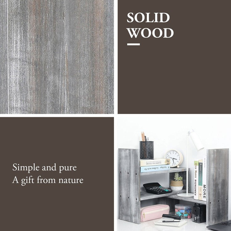 Distressed Gray Wood Adjustable Desktop Bookshelves-MyGift