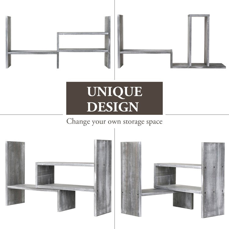 Distressed Gray Wood Adjustable Desktop Bookshelves-MyGift