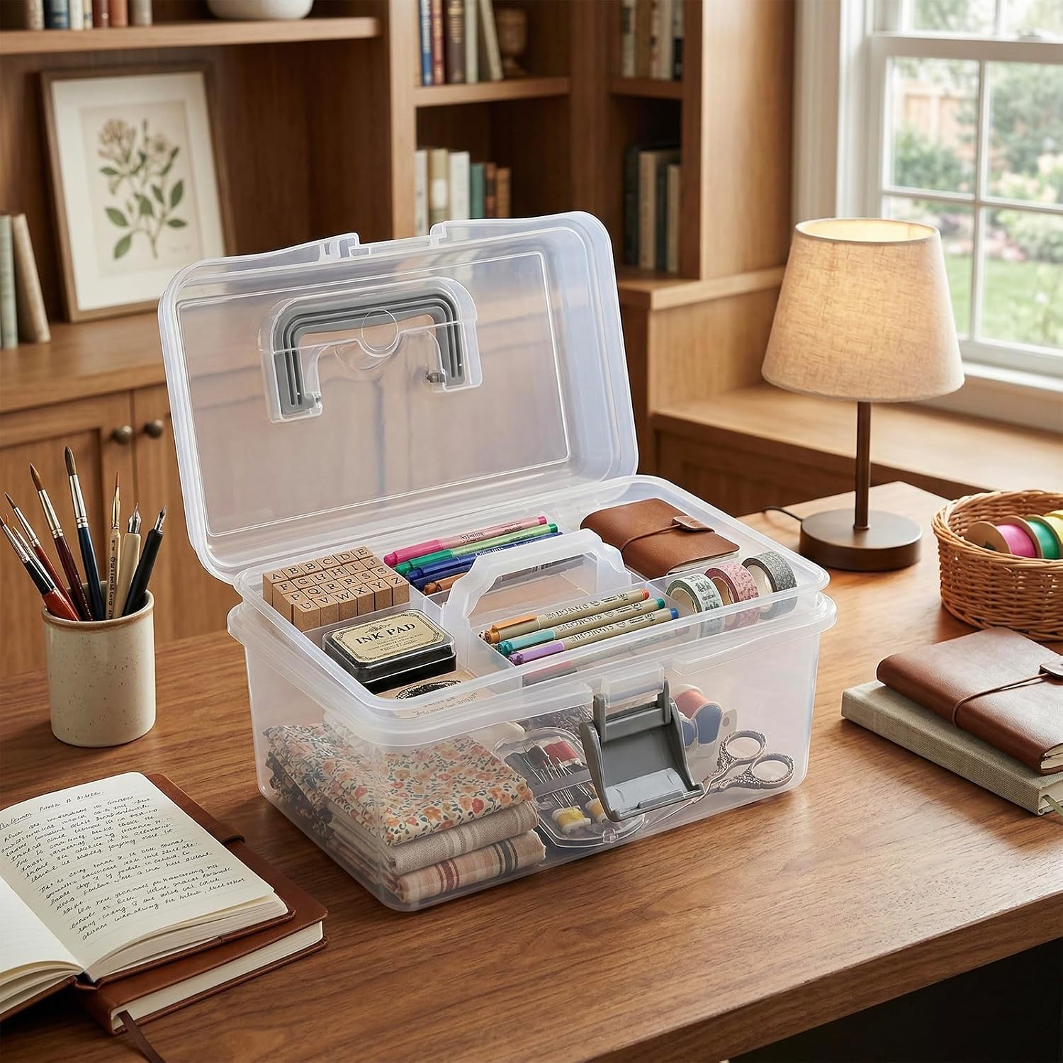 Clear Gray Multipurpose First Aid, Arts & Craft Supply Case, Storage Container Box with Removable Tray