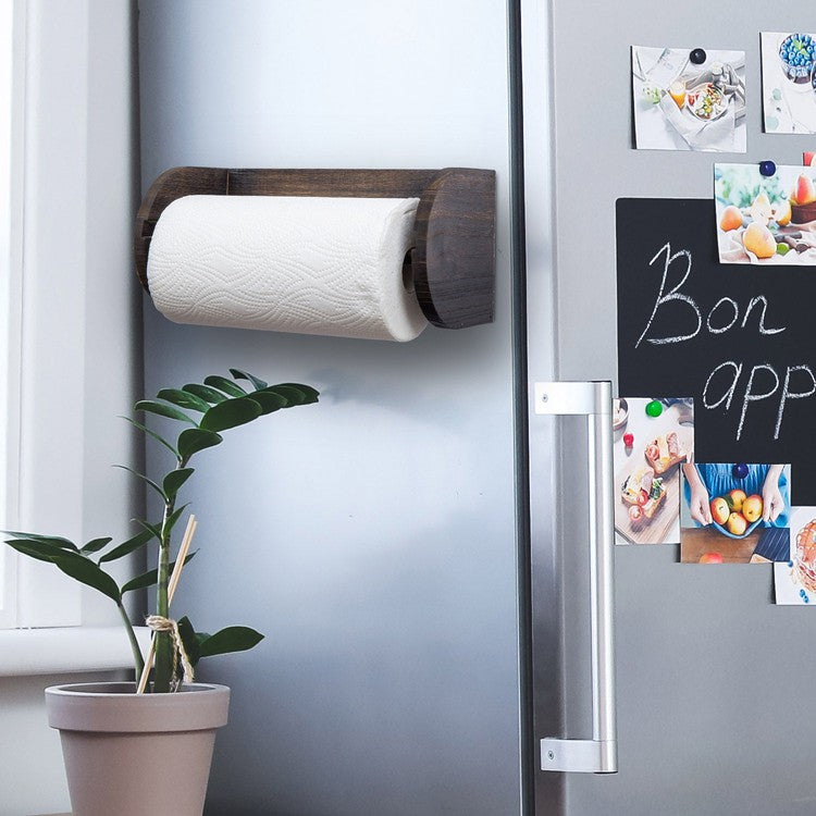 Wood Paper Towel Holder Rack with Magnetic Backing, Kitchen Towels Dispenser for Side of Refrigerator, Washer, Dryer-MyGift