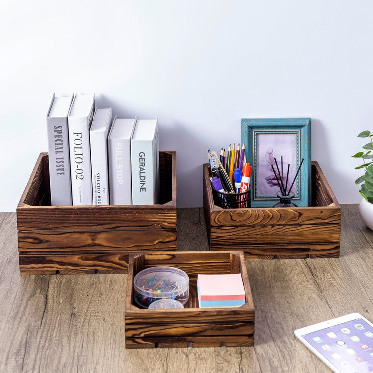 Dark Brown Wood Stackable Display Box Riser Stands, Decorative Storage Bins, 3-Piece Set-MyGift