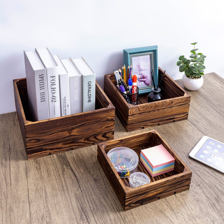 Dark Brown Wood Stackable Display Box Riser Stands, Decorative Storage Bins, 3-Piece Set-MyGift