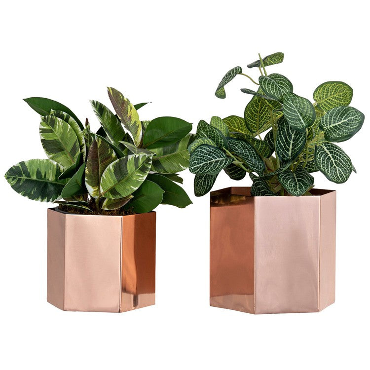 artificial plant in copper pot Copper Tone Metal Tapered Bottom Flower Vase, Decorative Indoor Planter Pot