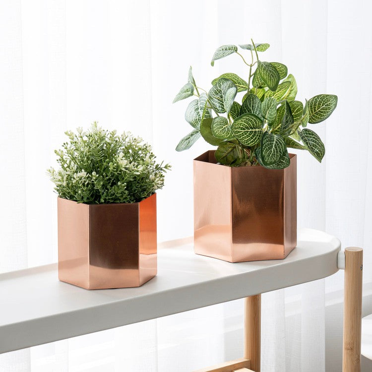 large metal indoor plant pots Copper Tone Metal Tapered Bottom Flower Vase, Decorative Indoor Planter Pot