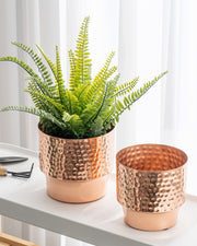 Hammered Copper Tone Metal Planter Pots, Handcrafted Flower Pot Plant Container Centerpiece Decoration