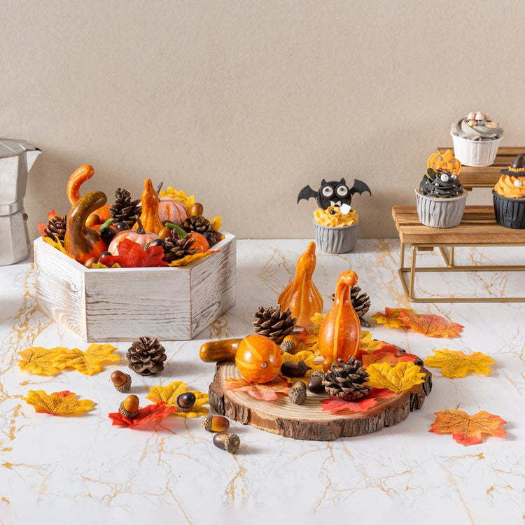 166 Pieces Fall Themed Party Decoration Including Artificial Pumpkins, Squash, Pine Cones, Acorns, Maple Leaves-MyGift