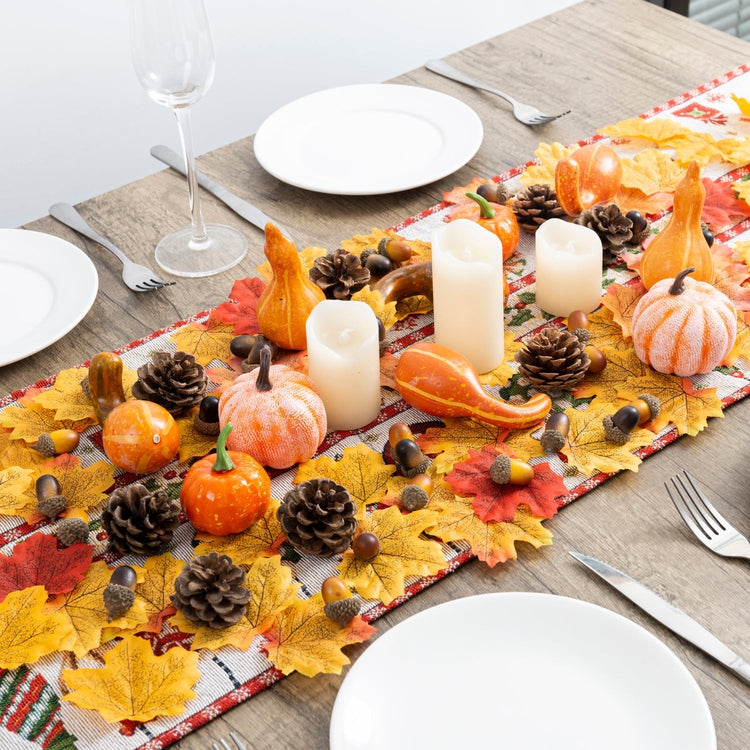 166 Pieces Fall Themed Party Decoration Including Artificial Pumpkins, Squash, Pine Cones, Acorns, Maple Leaves-MyGift