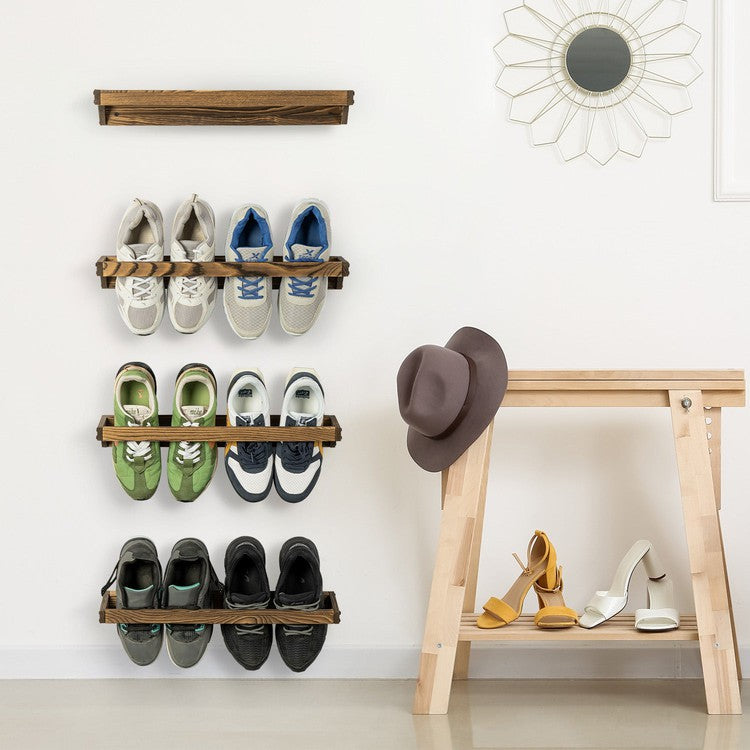 Wood Hanging Shoe Storage Organizer Racks, Wall Mounted Space Saving Footwear Holder-MyGift