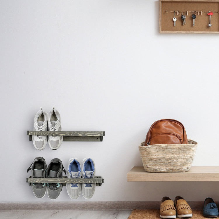 Gray Wood Shoe Rack Storage Organizer, Hanging Footwear Holder for Closet, Mudroom, Entryway, Holds 4 Pairs, Set of 2-MyGift