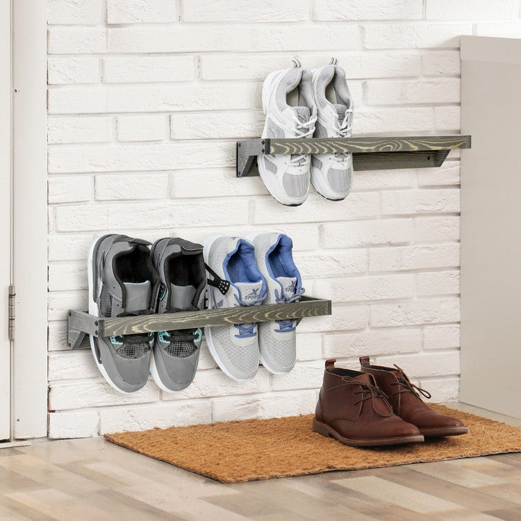 Gray Wood Shoe Rack Storage Organizer, Hanging Footwear Holder for Closet, Mudroom, Entryway, Holds 4 Pairs, Set of 2-MyGift