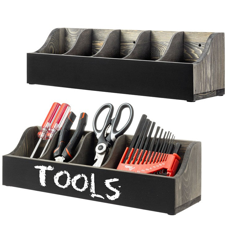Caddy For Ruler Set of 2, Wall Mountable Gray Wood Utility Caddy with Chalkboard Label ...