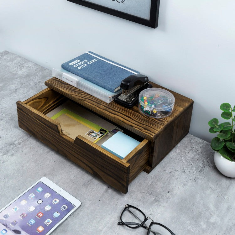 Brown Wood Decorative Floating Display Shelf, Wall Mounted Bedroom Nightstand or Living Room Side Table-MyGift