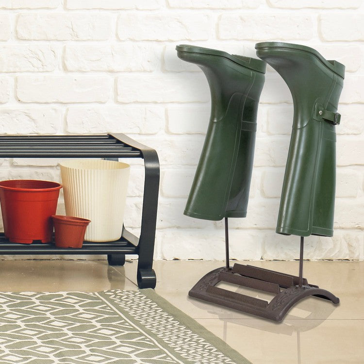 Dark Brown Cast Iron Shoe Scraper with Boot Drying Rack, Shoe Dryer for 1 Pair of Boots-MyGift