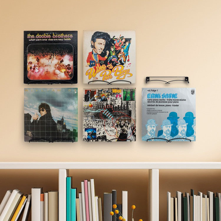 Wall Mounted Black Metal Wire Holder for Vinyl Records Showcase, Hanging LP Record Display Rack, Set of 6-MyGift