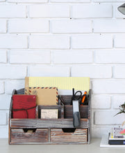 Distressed Desk Organizer in Dark Wood Finish