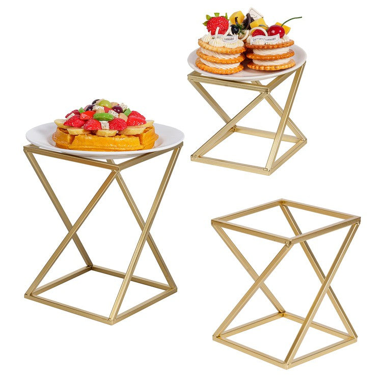 Brass Metal Pizza Pedestal Racks, Dessert Serving Risers for Cupcakes, 3-Piece Set-MyGift
