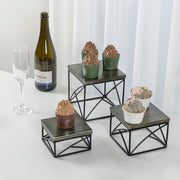 Gray Wood and Black Metal Nesting Tabletop Cupcake Riser, Cake Stand, and Food Display Rack, 3 Piece Set-MyGift