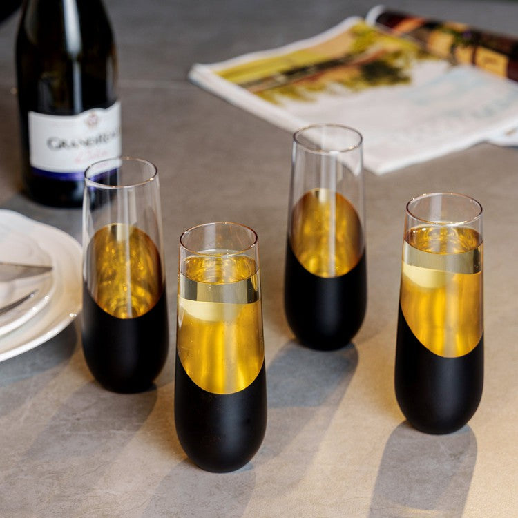 Black and Gold Tone Plated Champagne Flutes, Holiday New Year Party Toasting Glass, Set of 4-MyGift