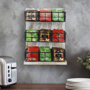 Tiered Whitewashed Wood and Matte Black Metal Wire Teabag Holder Countertop Stand or Wall Mounted Basket Rack-MyGift