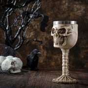 Beige Resin Skull and Bones Wine Goblet, Skeleton Chalice Drinking Cup for Halloween Table Décor-MyGift