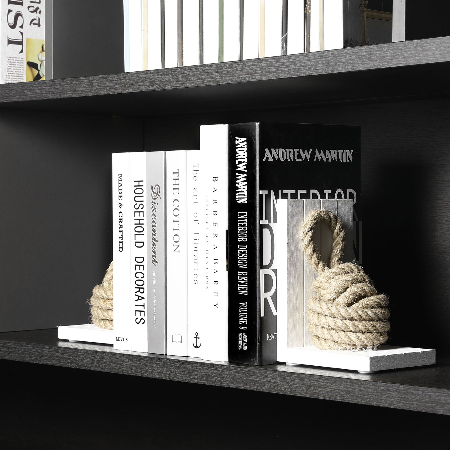 Nautical Knot Rope and White Wood Beach House Decorative Bookends, 2 Piece Set
