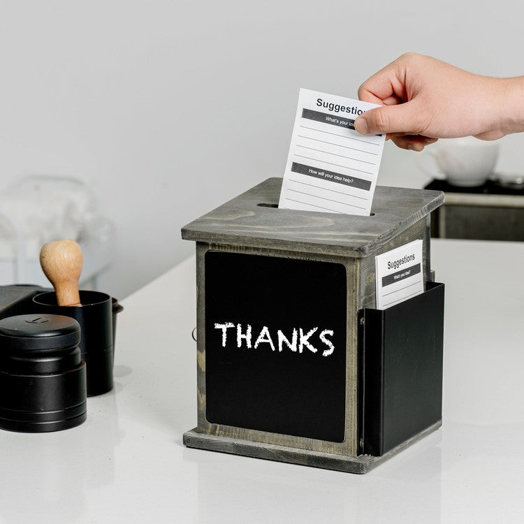 Wall Mountable Gray Wood Suggestion Box, Collection Drop Box w/ Chalkb ...