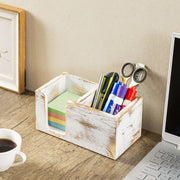 White Washed Solid Wood Sticky Note and Stationery Holder Stand, Office Desktop Storage Caddy