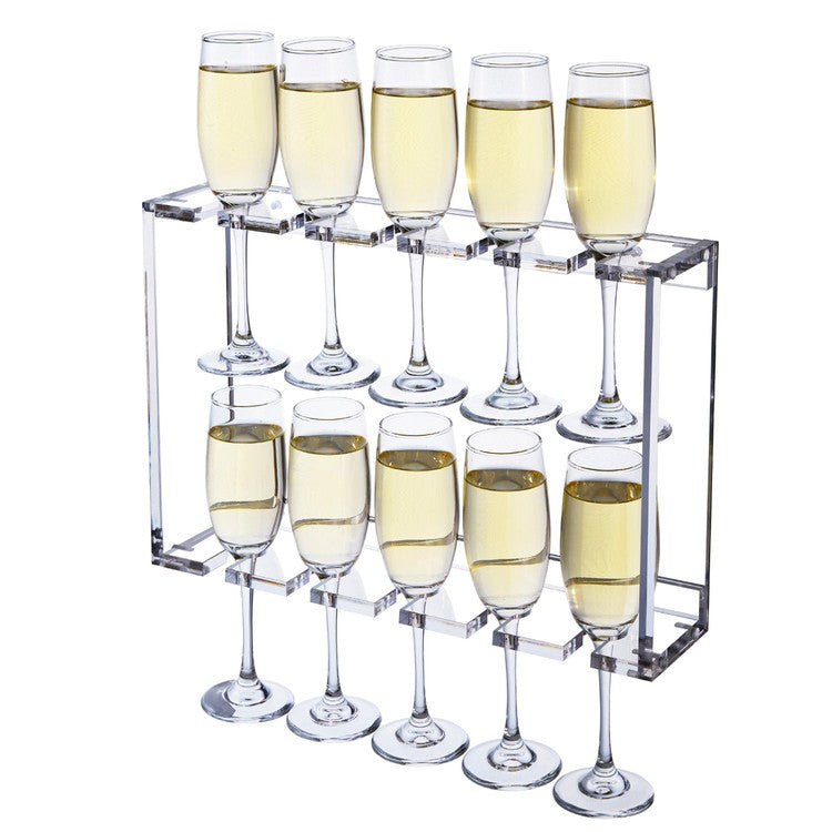 2 Tier Clear Acrylic Wall Mounted Champagne Flute Glasses Holder Display Rack, Hanger Storage Shelf-MyGift