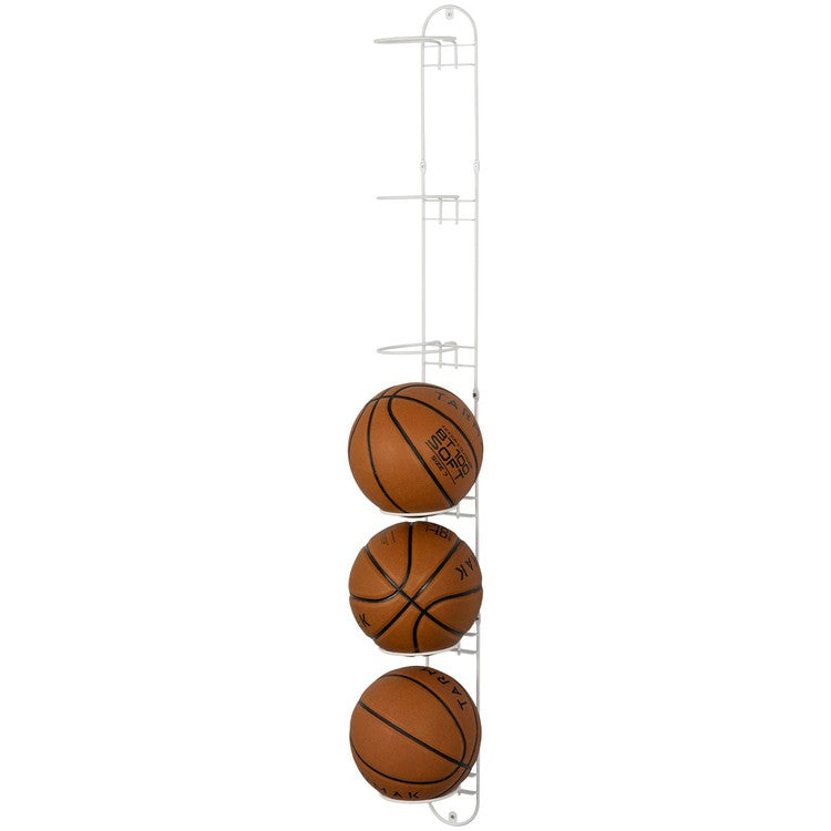 Wall Mounted White Metal Sports Ball Holder Rack, Vertical Storage for ...