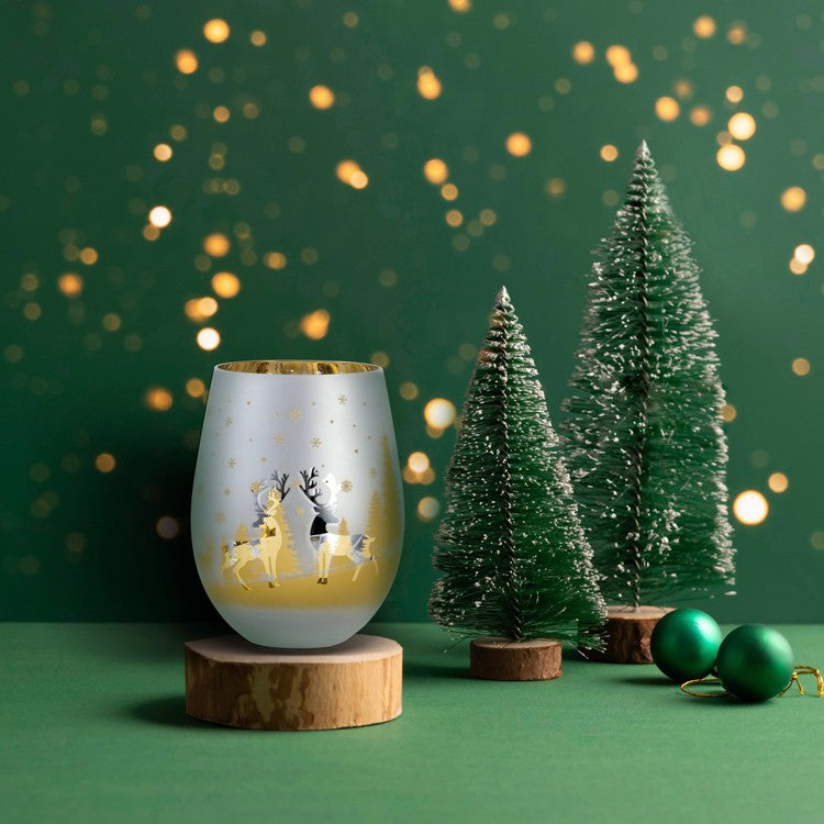 Christmas Brass Tone Stemless Wine Drinking Glasses, Glass Drinkware Cups for Xmas Party, Set of 4-MyGift