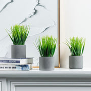 Tabletop Artificial Grass Potted Plants, Round Gray Concrete Planter Pots, Set of 3-MyGift