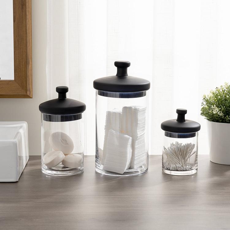 Glass Apothecary Jar Set with Black Lids, 3 Piece