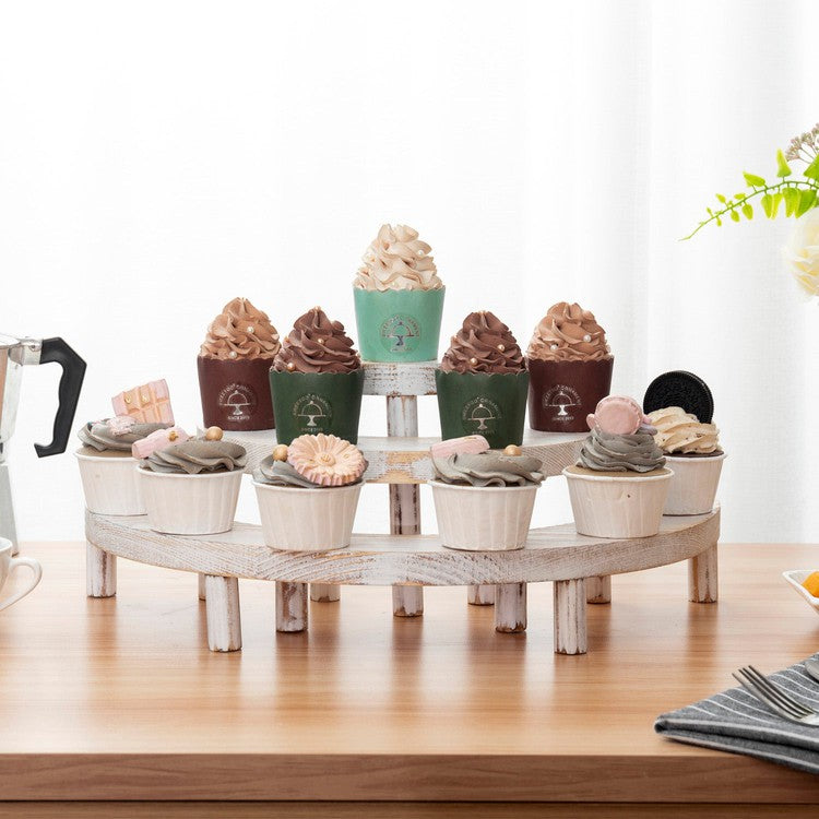 3 Tier White Washed Wood Cupcake Stand, Tiered Platform Risers for Dessert and Appetizers, 3-Piece Set-MyGift
