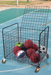 Black Metal Rolling Multi Sports Ball Storage Hopper & Basketball, Football, Soccer Equipment Cart