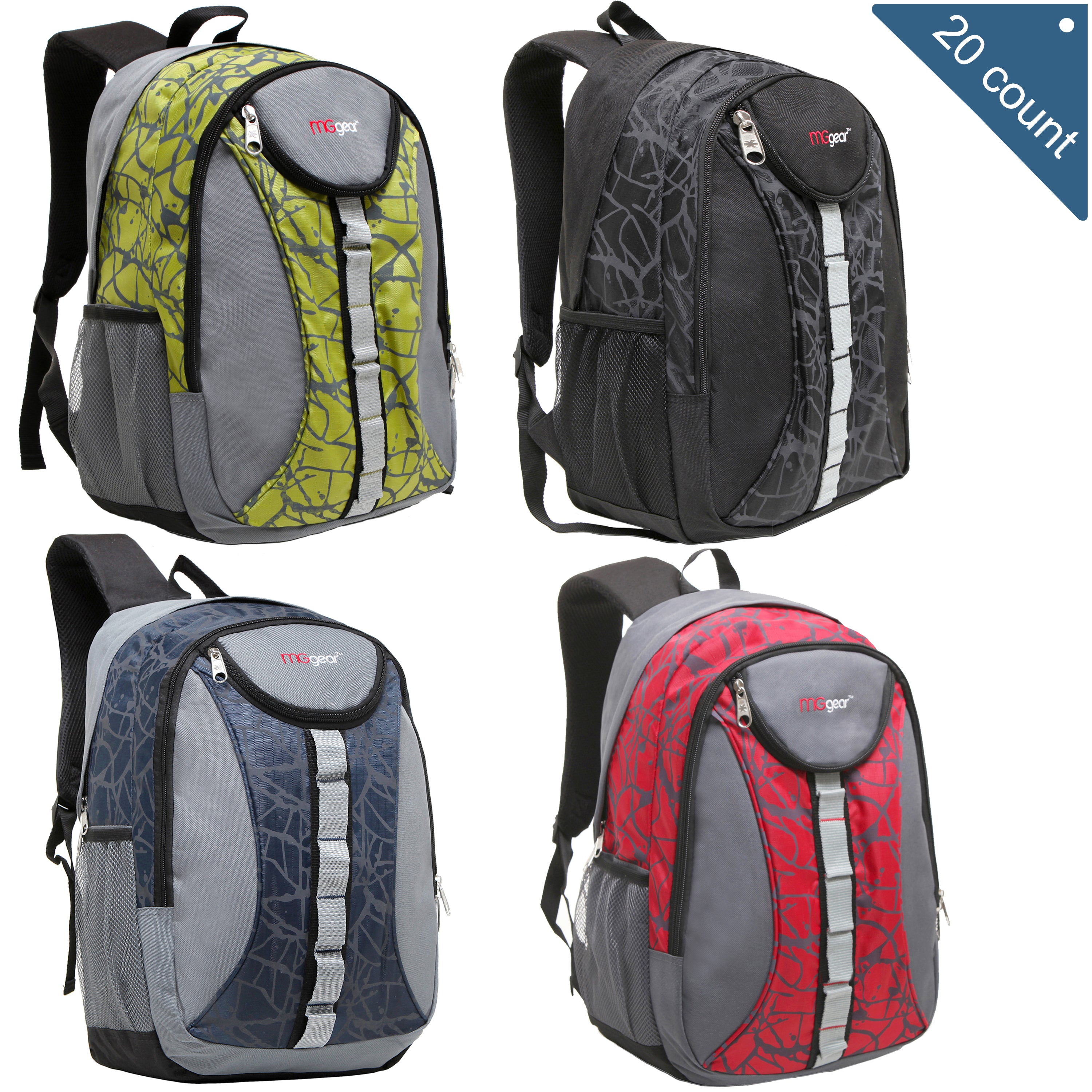 20 Pack of 18 Inch Assorted Colors Heavy Duty Student School Backpack