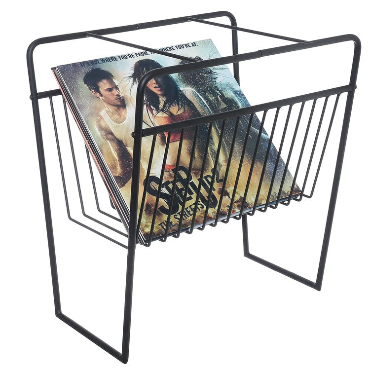 Matte Black Metal Vinyl Record Display Organizer Stand with 16 Slots-MyGift