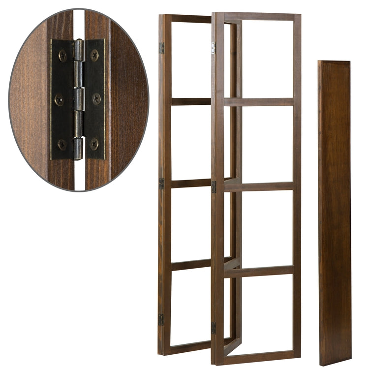 Modern Dark Brown Wood 4-Panel Open Bookcase Room Divider-MyGift