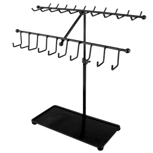Black Metal Tabletop Jewelry Organizer Rack with Ring Tray-MyGift