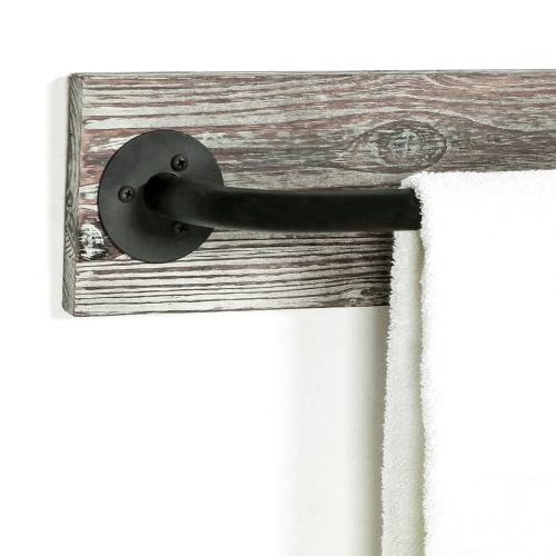 Torched Wood & Black Metal Industrial Pipe Towel Bar-MyGift