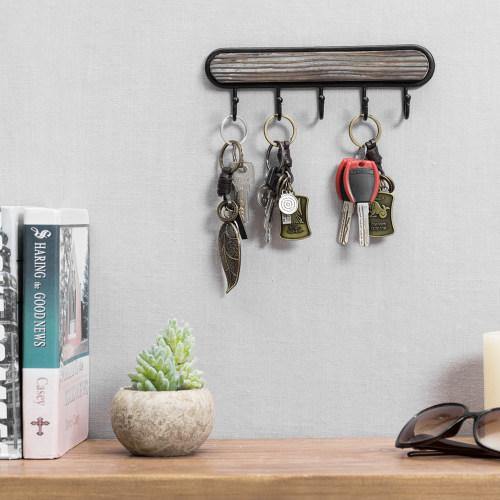 Wall Mounted Torched Wood & Black Metal Key Rack - MyGift