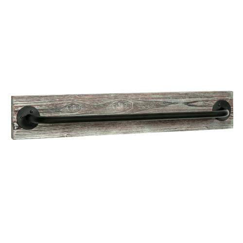 Torched Wood & Black Metal Industrial Pipe Towel Bar-MyGift