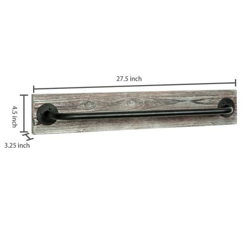 Torched Wood & Black Metal Industrial Pipe Towel Bar-MyGift