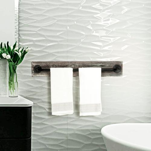 Torched Wood & Black Metal Industrial Pipe Towel Bar-MyGift