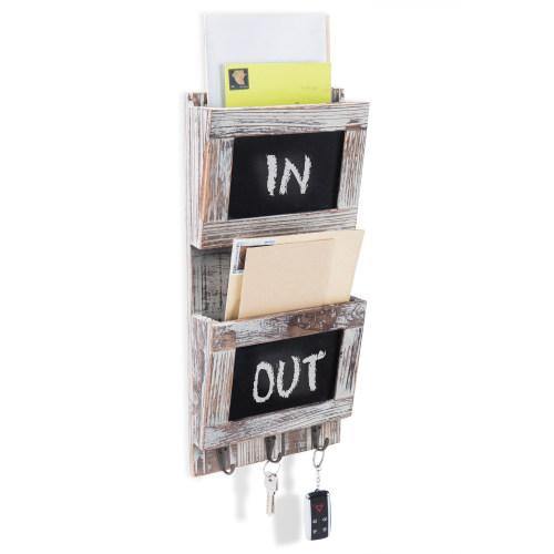 Rustic Brown Wall Mounted Mail Sorter w/ Chalkboard Surface - MyGift