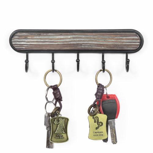 Wall Mounted Torched Wood & Black Metal Key Rack - MyGift