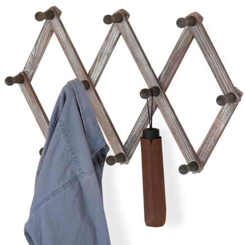 Rustic Torched Wood Expandable Accordion Coat Rack-MyGift