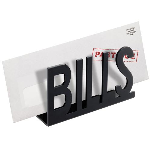 Black Acrylic Mail Sorter and Letter Holder, BILLS Cutout Design-MyGift